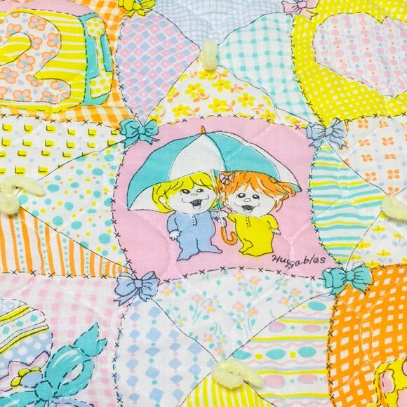 Vintage Huggables Baby Blanket Pastel Patchwork Design Cotton - Picture 4 of 10